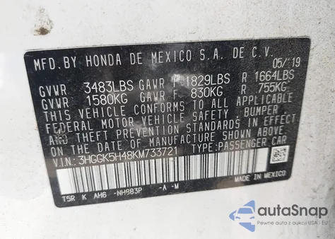 2019 Honda Fit Lx z USA, uszkodzony, nr VIN 3HGGK5H48KM733721